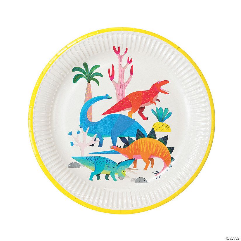 Bright Dinosaur Party Paper Dinner Plates - 8 Ct. | Oriental Trading Company