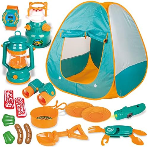 FUN LITTLE TOYS Pop Up Play Tent with Camping Gear and Tools Set, Outdoor Toys for Kids | Amazon (US)
