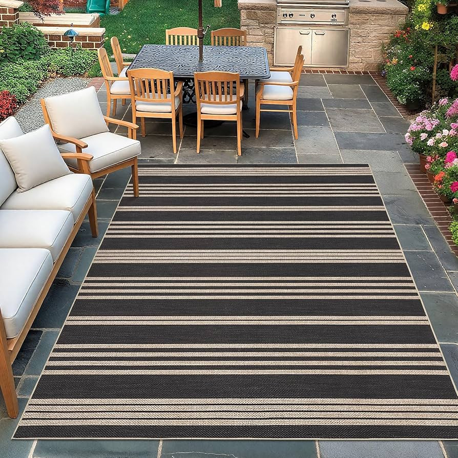 Garvee Large Easy Jute Living Room Rugs 8x10 Rug, Non Slip Foldable Striped Printed Floor Mats, M... | Amazon (US)