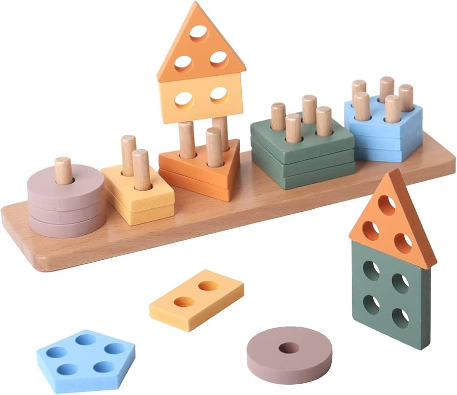 BESTAMTOY Montessori Toys for 1 Year Old |Toddlers Wooden Sorting and Stacking Toys for Baby Boys... | Amazon (US)