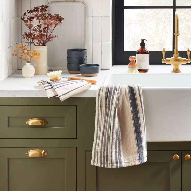 2pk Assorted Stripes Kitchen Towel Set Railroad Gray/Natural - Hearth & Hand™ with Magnolia | Target