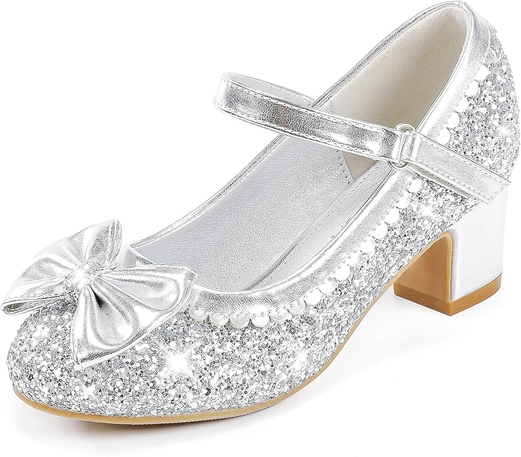 LAURMOSA Princess Shoes High Heel Toddler Girls Dress Shoes Cute Bowknot Sparkle Mary Jane Flower... | Amazon (US)