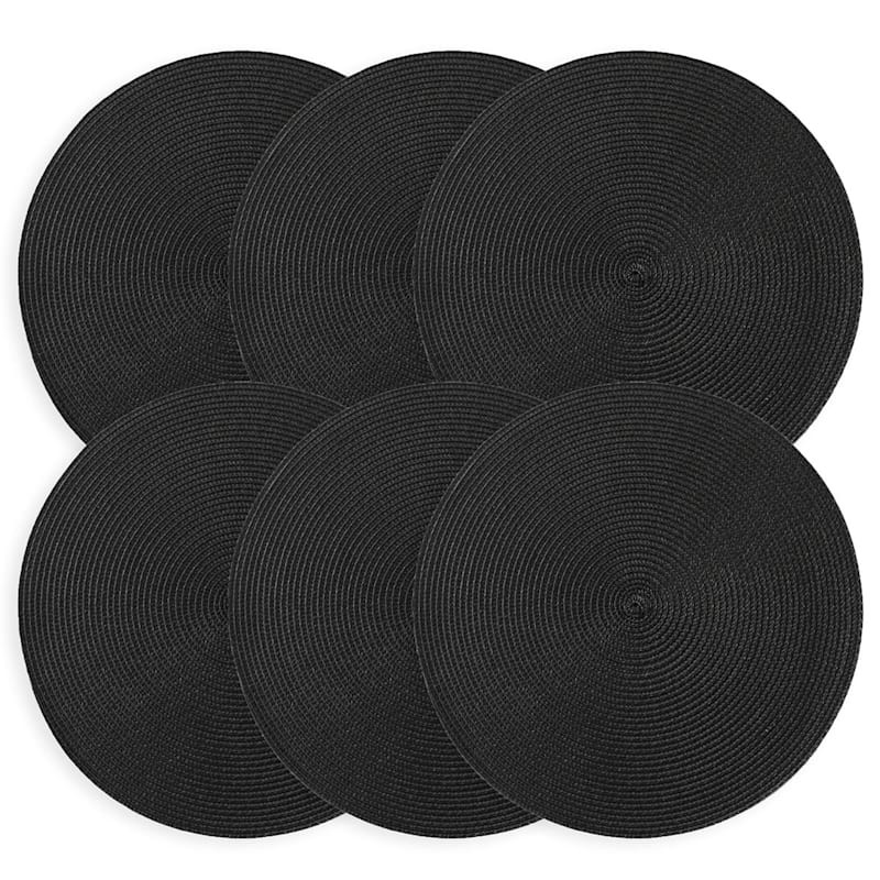 Veranda Set of 6 Black Placemats, 15" | At Home