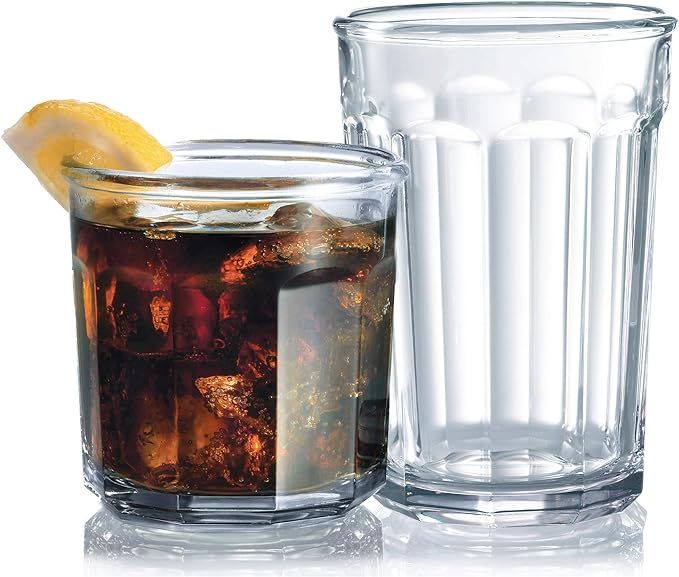 Le'raze Set of 16 Durable Drinking Heavy Base Cups | Glassware Set Includes 8-21oz Highball 8-14o... | Amazon (US)