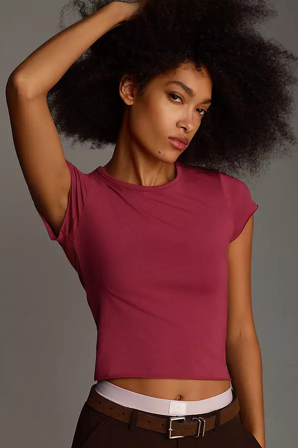 Short-Sleeve Raw-Edge Baby Tee | Anthropologie (US)