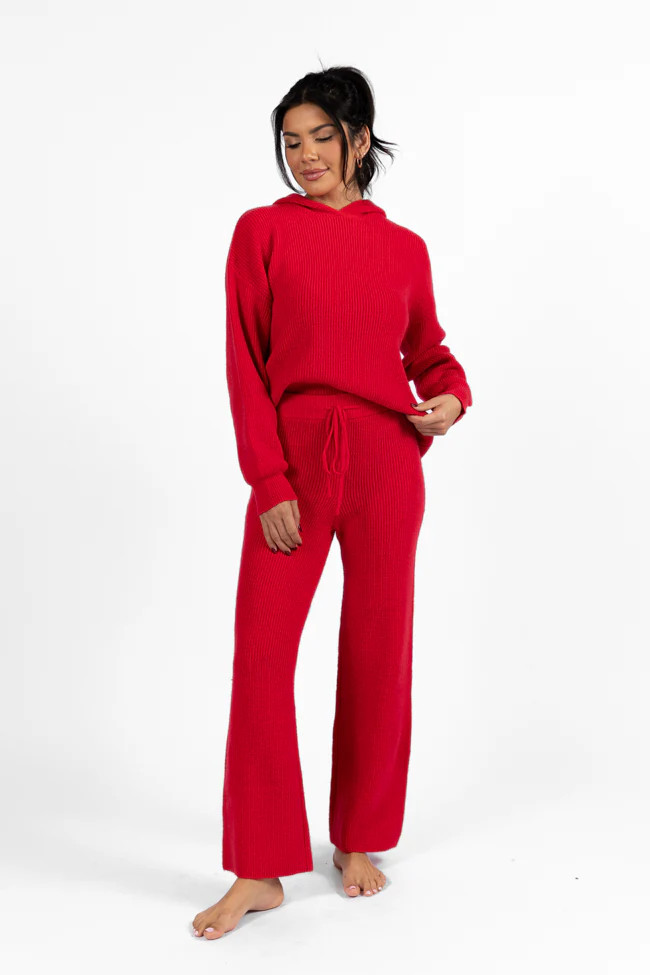 Cloud Chaser Red Sweater Knit Hoodie DOORBUSTER | Pink Lily