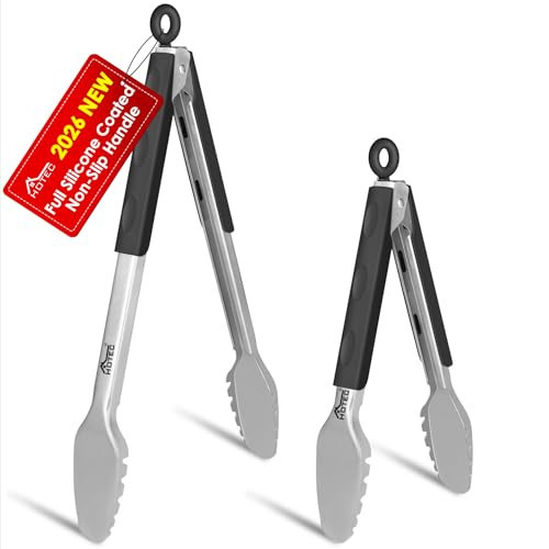 Hotec Stainless Steel Kitchen Tongs, Set of 2-9" and 12", Locking Metal Food Tongs for Cooking, Serving, BBQ, Grill Non-Slip Grip | Amazon (US)