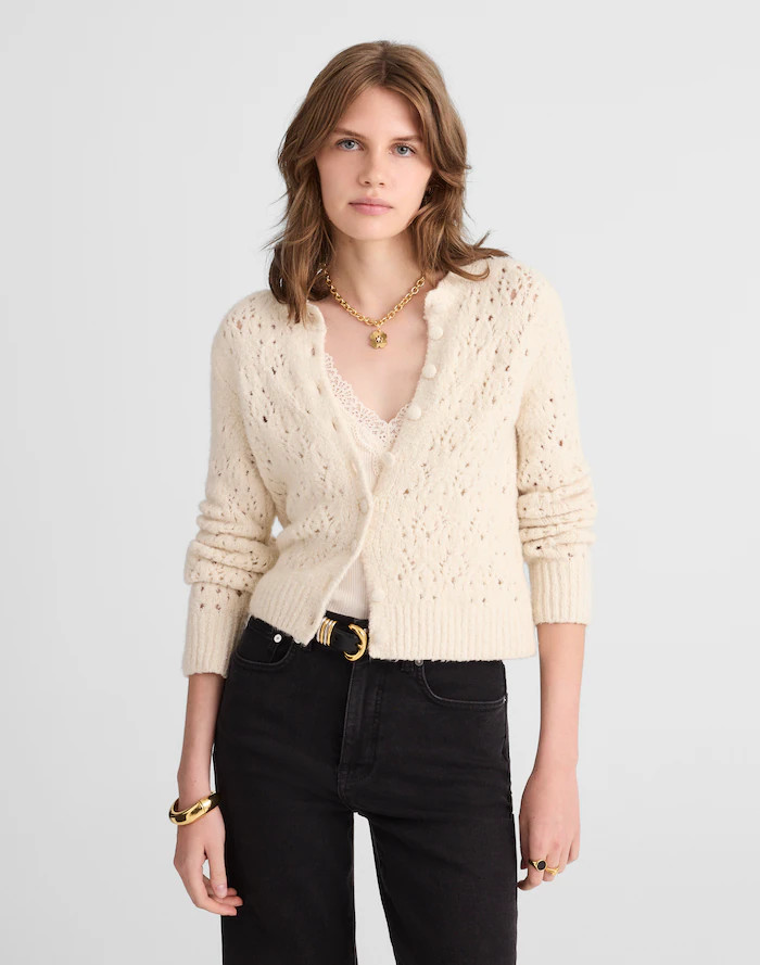 Pointelle-Stitch Cardigan in Cotton Blend | Madewell