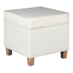 HomePop Cole Square Transitional Wood and Fabric Storage Ottoman in Cream | Homesquare