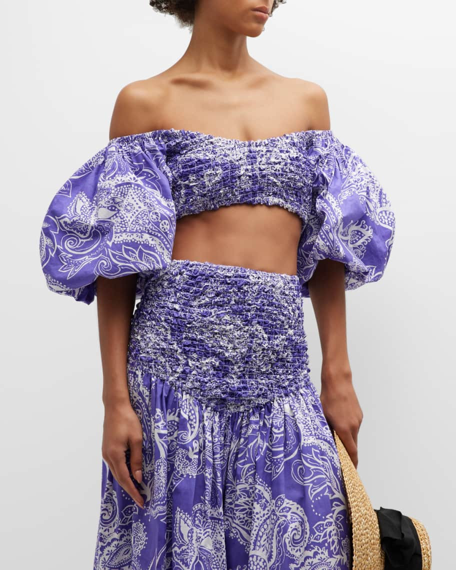 Paisley-Print Pier Off-Shoulder Blouse | Neiman Marcus