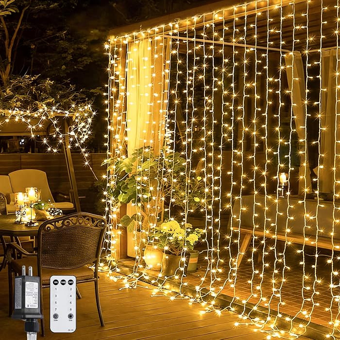 JMEXSUSS 300 LED Remote Control Curtain Lights, Plug in Fairy Curtain Lights Outdoor, Window Wall... | Amazon (US)