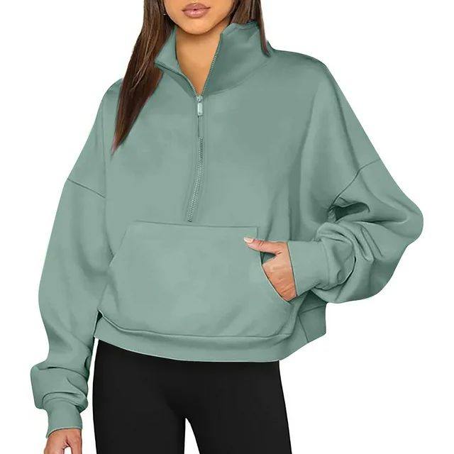 Womens Workout Sweatshirts Half Zip Pullover Oversized Hoodies Quarter Zip Sweatshirts Fall Outfi... | Walmart (US)