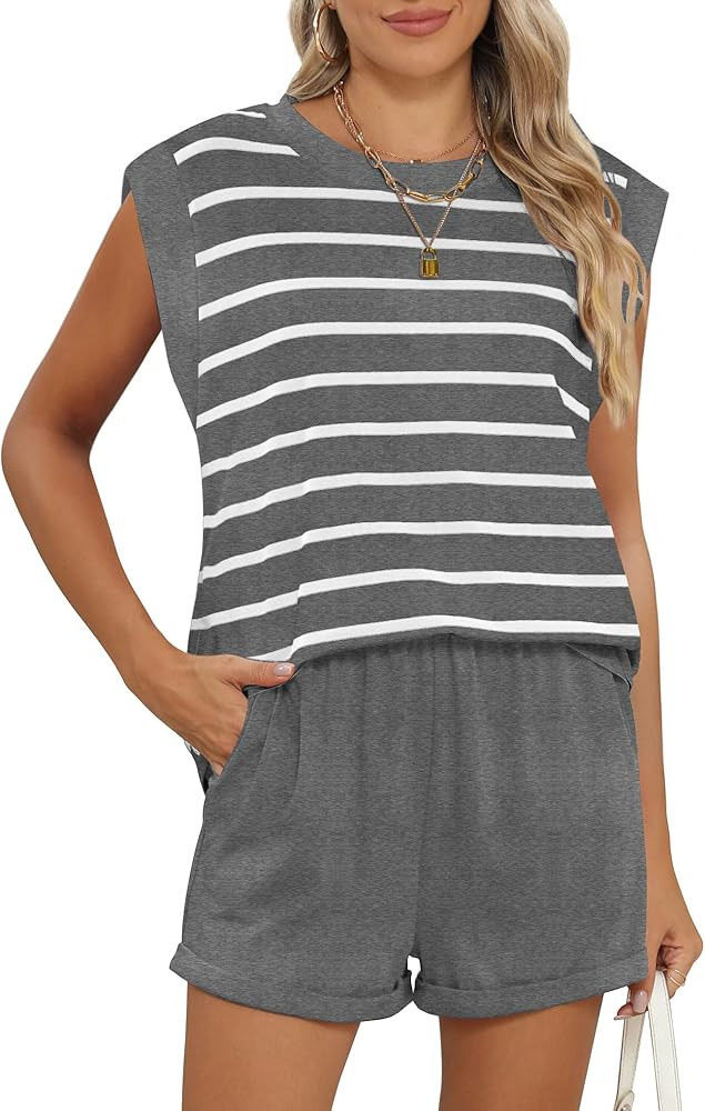 RUBZOOF 2 Piece Outfits for Women Lightweight Matching Lounge Sets Cap Sleeve Top and Elastic Wai... | Amazon (US)