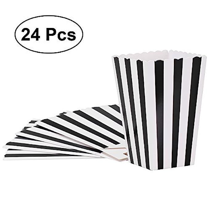 NUOLUX 24pcs Popcorn Boxes Containers Cartons Paper Popcorn Bags White Black Stripe Box | Amazon (US)