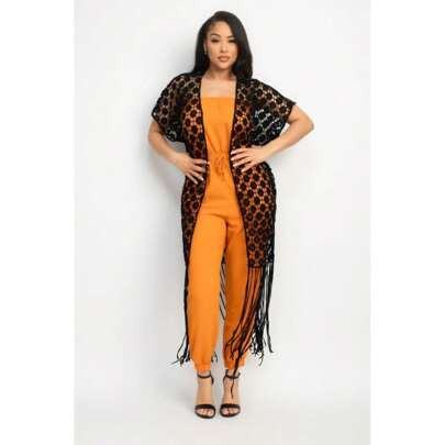 Crocheted Open-Front Fringe Kimono | SHEIN