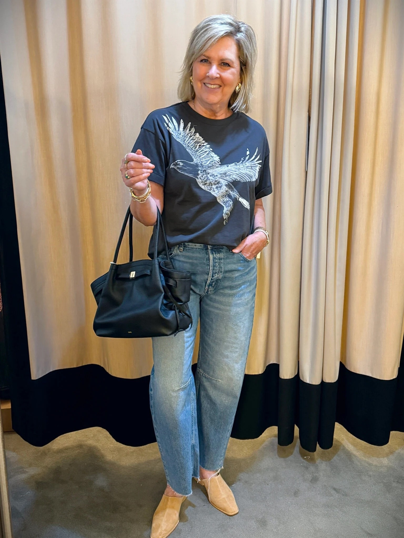 A great casual Fall outfit, styled with some favorites from the Nsale! Graphic tee size medium | jeans size 29 | miles true size 

#LTKStyleTip #LTKSaleAlert #LTKOver40