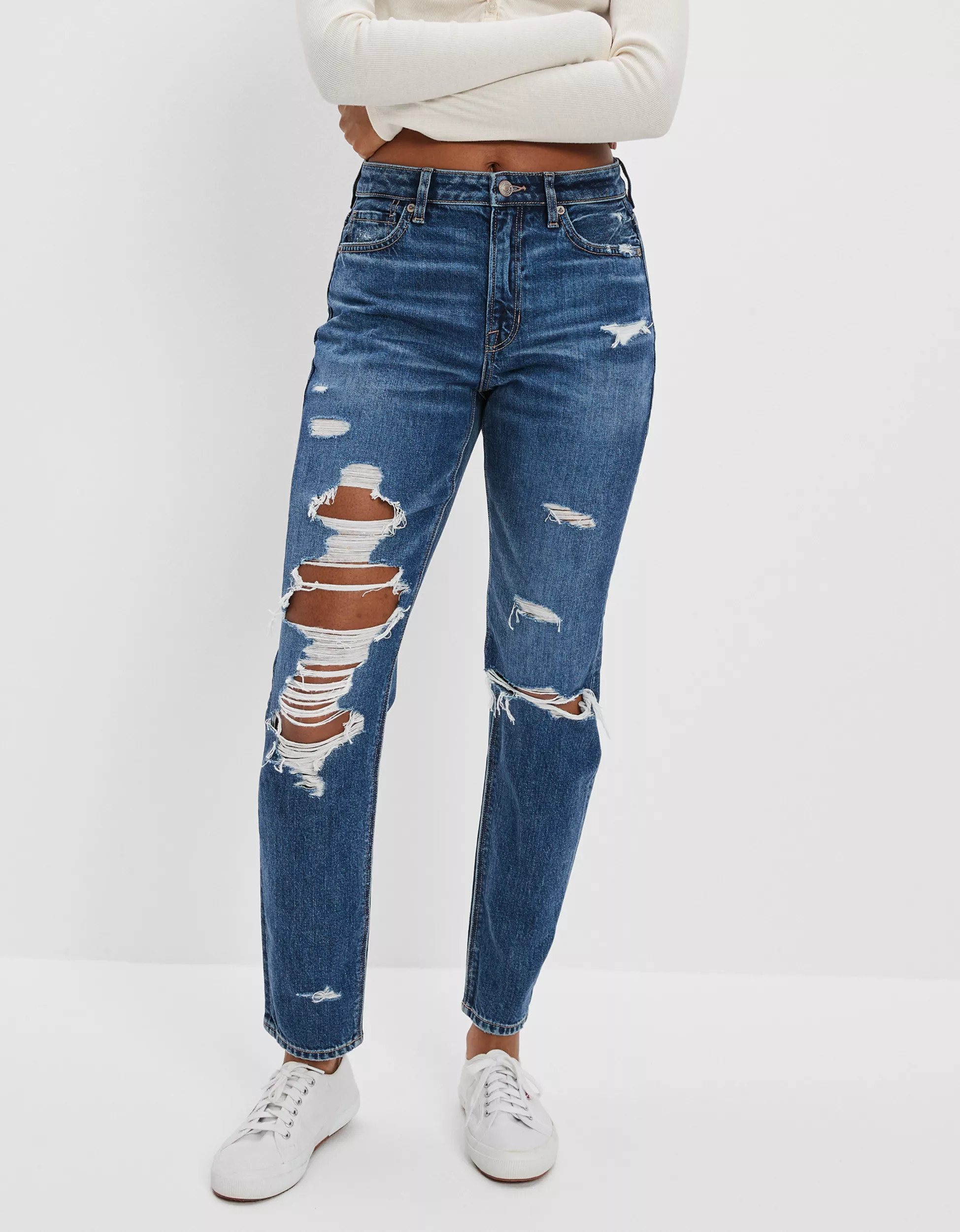 AE Strigid Ripped Mom Jean | American Eagle Outfitters (US & CA)