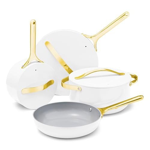 Caraway Nonstick Ceramic Cookware Set (12 Piece) Pots, Pans, Lids and Kitchen Storage - Non Toxic - Oven Safe & Compatible with All Stovetops - White | Amazon (US)