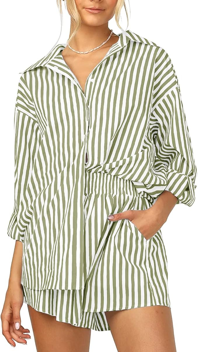 ISZPLUSH Women’s 2 Piece Casual Sets Outfits Sets Relaxed Long Sleeve Shirt Loose High Waisted ... | Amazon (US)