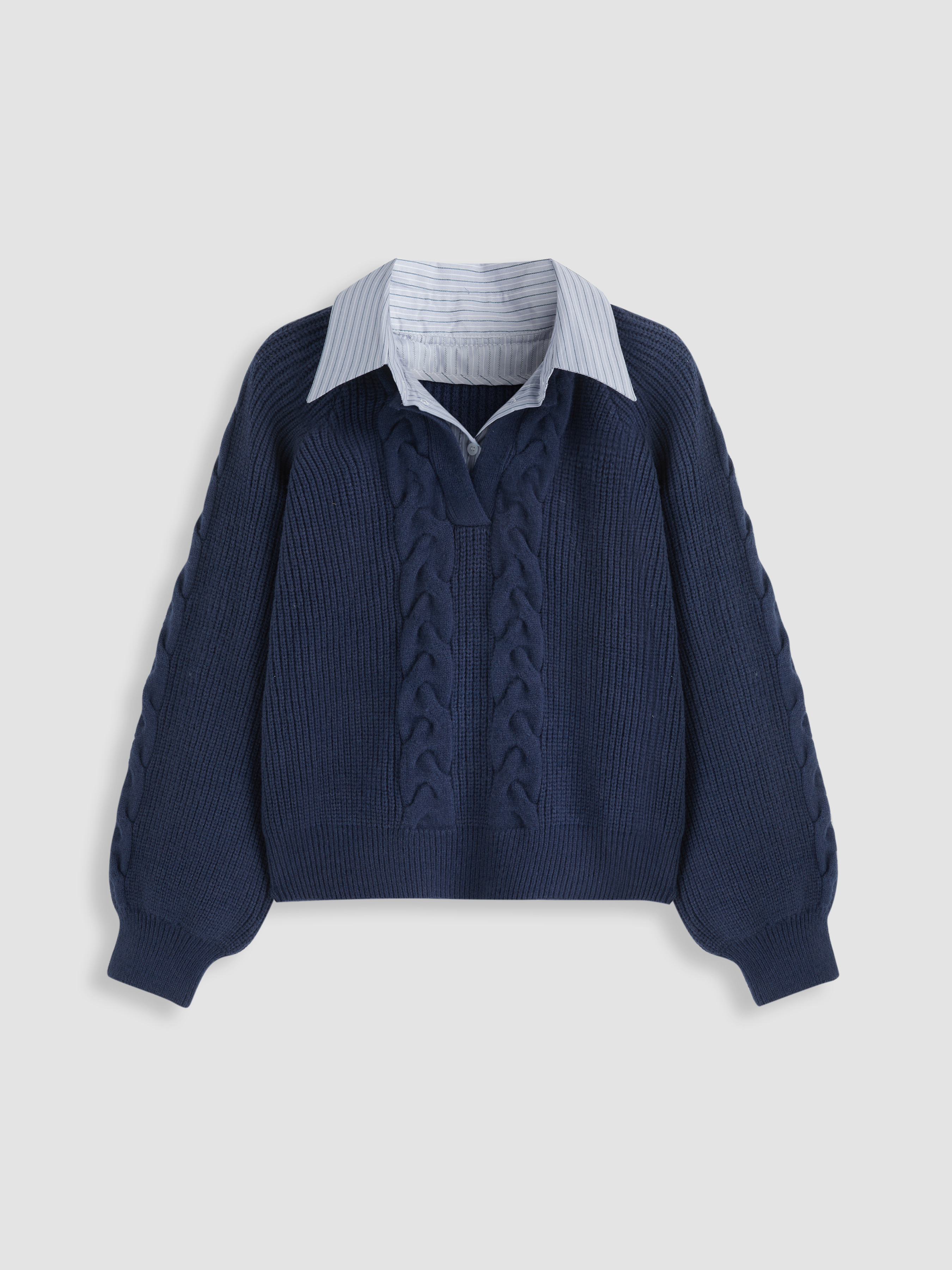 Knit Fabric Cable Knit Collar Two Tone Oversized Top Curve & Plus For School | Cider