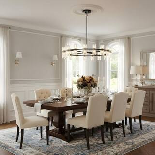 36 in. 36-Light Black Luxury Double-Ring Round Chandelier Suitable for Dining Rooms and Living Rooms | The Home Depot