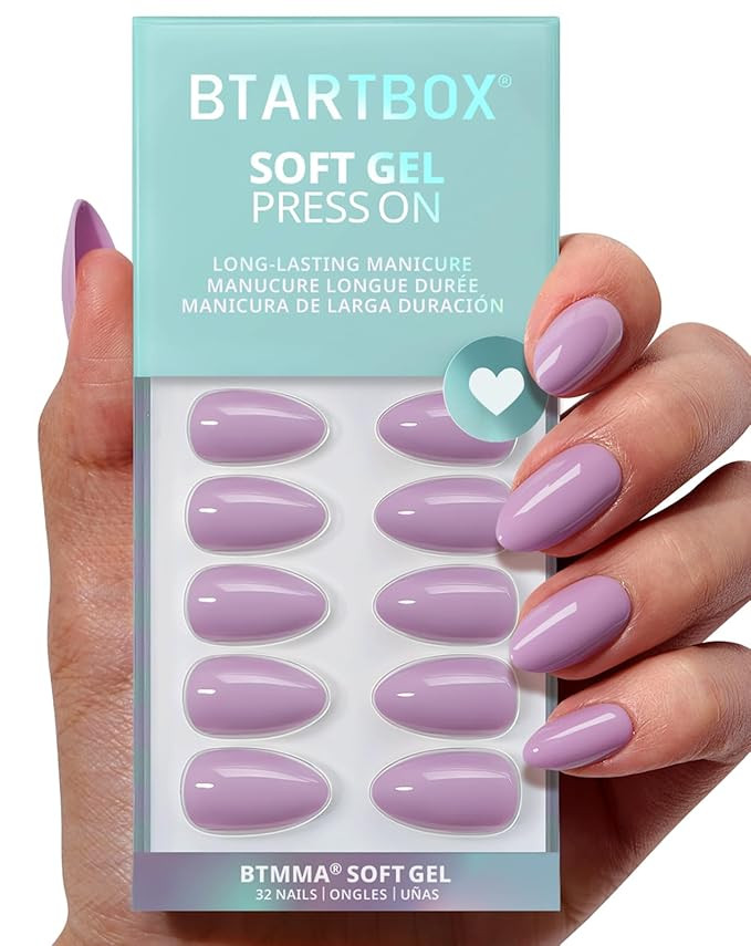 BTArtbox Press On Nails Almond - Lavender Purple Short Press On Nails with Glue for Women, Opaque... | Amazon (US)