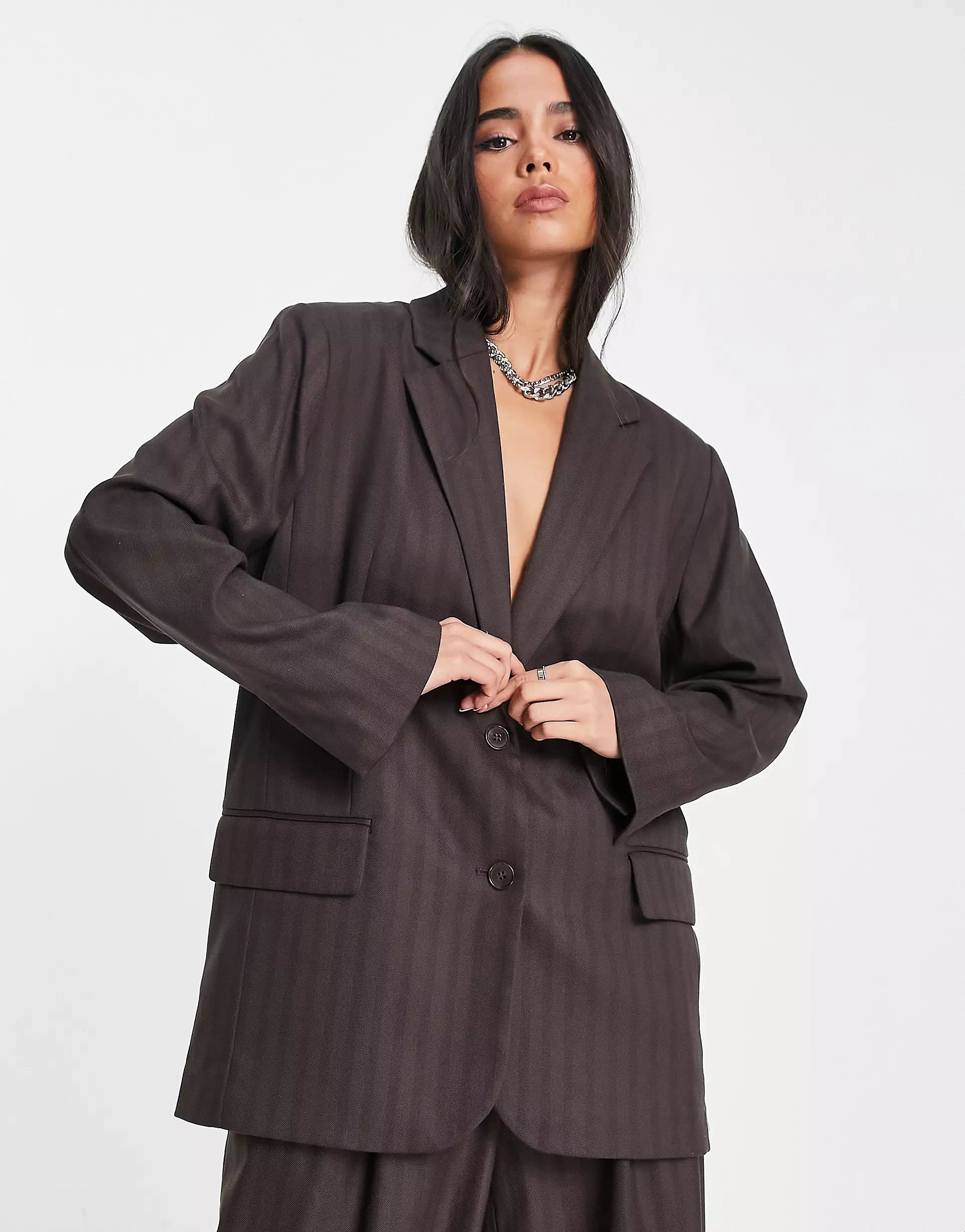 Weekday Erin co-ord striped blazer in brown | ASOS (Global)