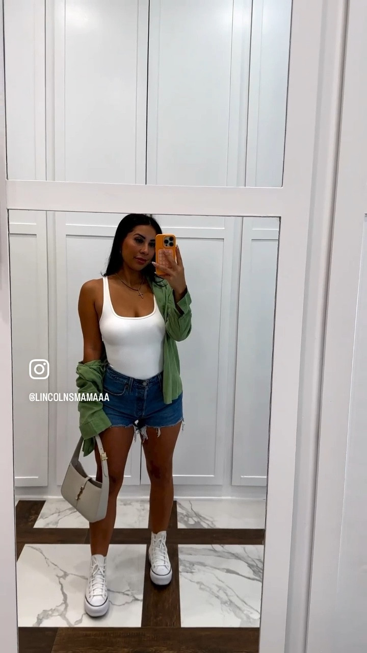 Amazon outfits >> wearing 27 in shorts (sized up two for length) they do have some stretch! Small bodysuit. Medium shirt

Amazon fashion 
Amazon finds
Amazon outfit 
Denim shorts
Levi’s 
#LTKunder50 #LTKFind

#LTKstyletip