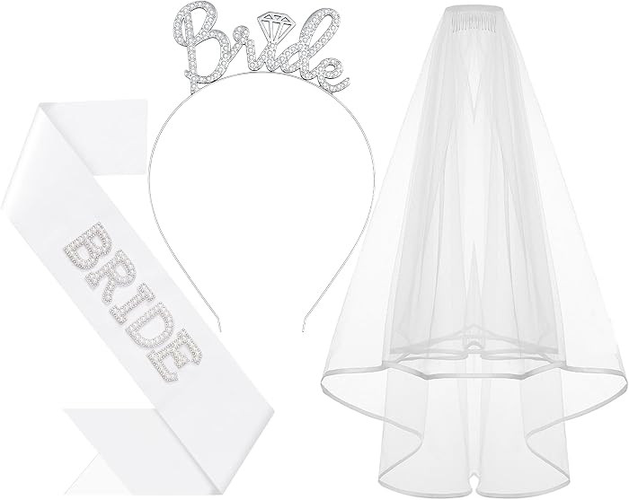 3Pcs Bride to Be Headband with Sash and Veil for Bachelorette Party | Amazon (US)