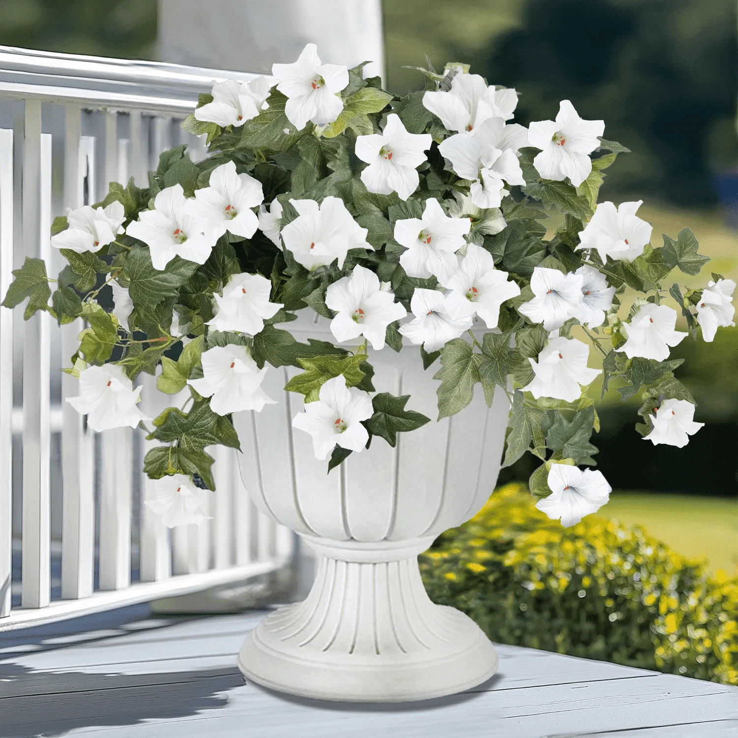 Inadays Artificial Flowers for Outdoors Faux Plants Home Decor 2PCS Spring Faux Petunias Silk Flower UV Resistant No Fade for Home Garden Balcony Yard Porch Realistic Indoor Decor, White - Walmart.com | Walmart (US)
