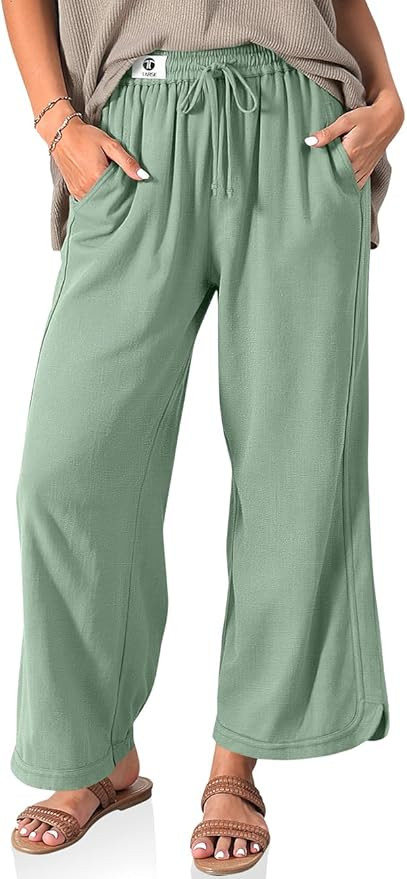 TARSE Women Linen Wide Leg Pants Casual Loose Drawstring Summer Beach Travel Vacation Palazzo Pan... | Amazon (US)