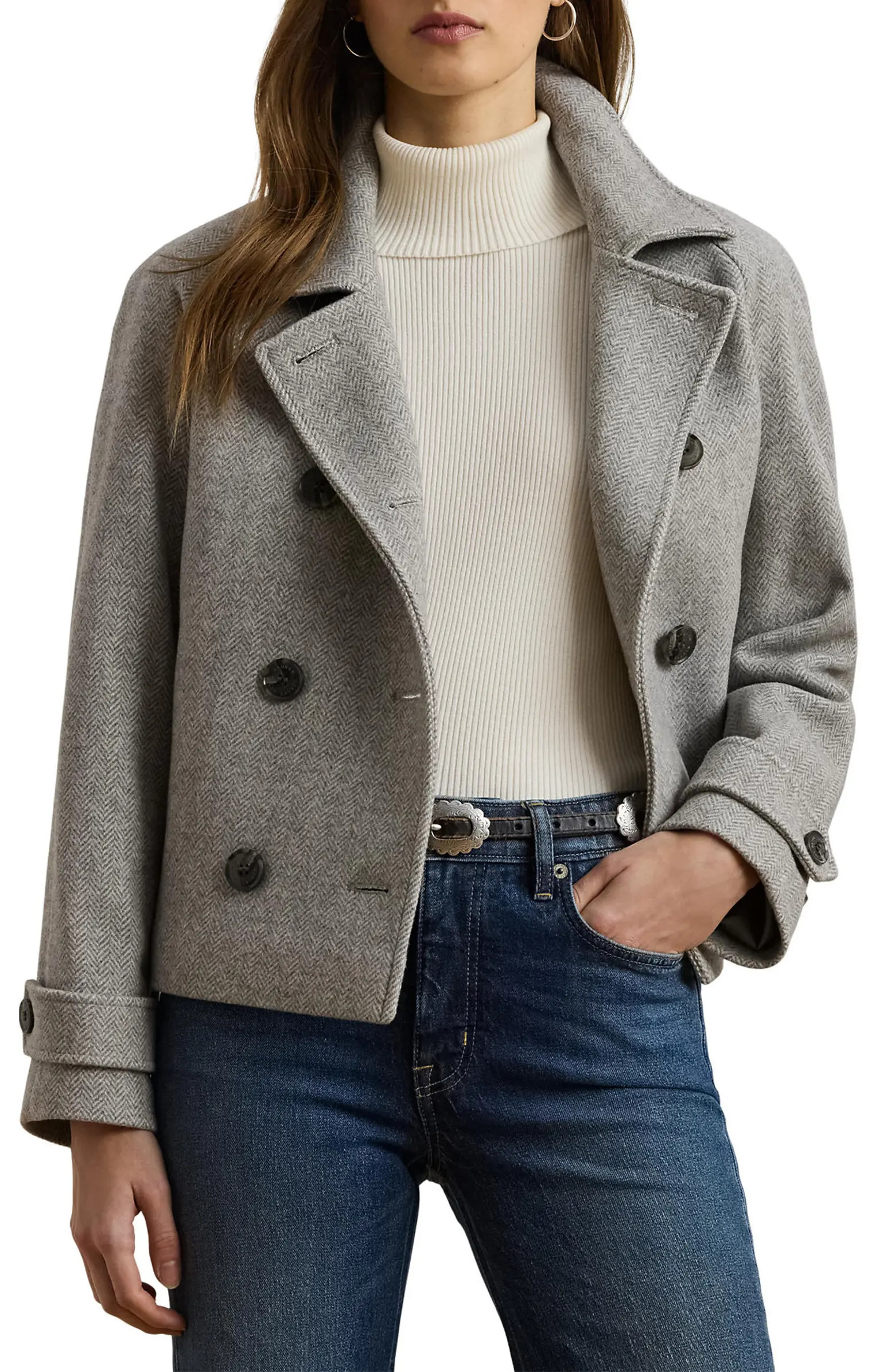 Lauren Ralph Lauren Herringbone Crop Wool Blend Peacoat | Nordstrom | Nordstrom