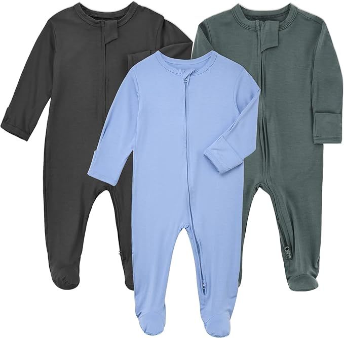 Aablexema Baby Zipper Pajamas Bamboo Rayon, 3pcs Unisex Infant Onesie with Mitten Long Sleeve Foo... | Amazon (US)