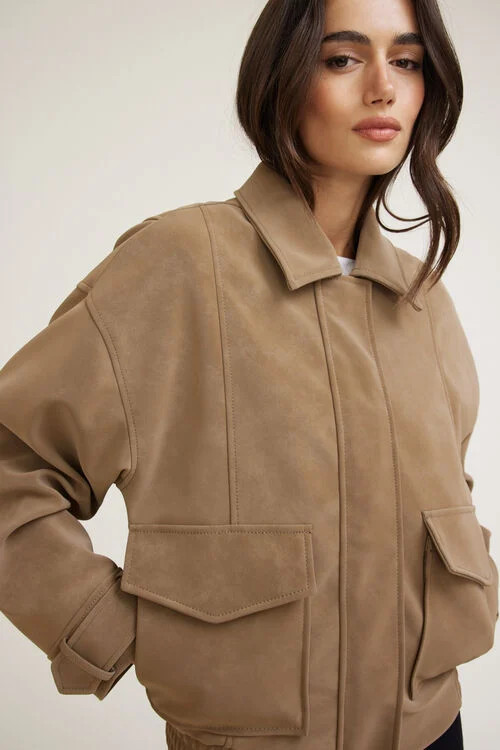 Oversized Faux Suede Aviator Jacket | Dynamite Clothing