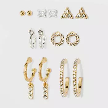 Pave Hoop and Charm Hoop Earring Set 7pc - A New Day™ | Target