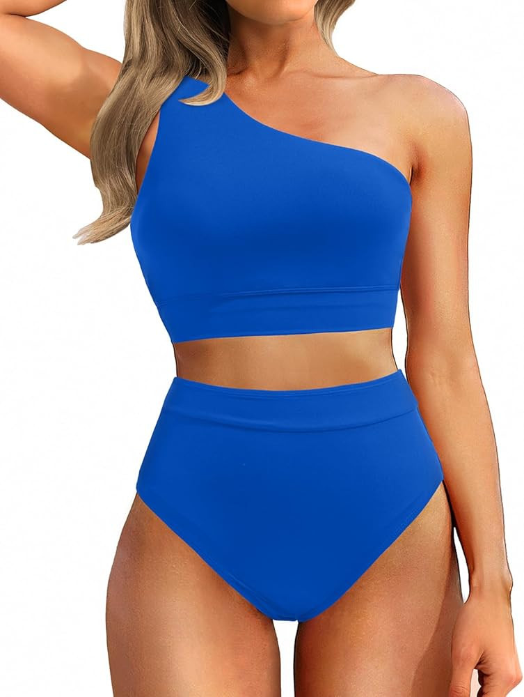 Holipick Women One Shoulder High Waisted Bikini Sets Two Piece Swimsuit Tummy Control Bathing Sui... | Amazon (US)