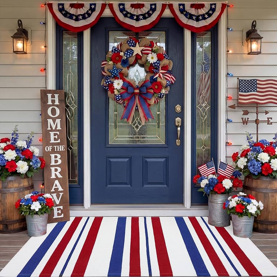 Duraaamo Patriotic Door Mat 250th Anniversary Blue Red White Stripe Doormat USA Memorial Day Welc... | Amazon (US)