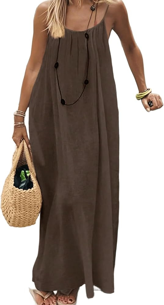 SKAYS Women's 2026 Backless Cami Sundress Summer Beach Casual Maxi Spaghetti Strap Loose Long Dre... | Amazon (US)
