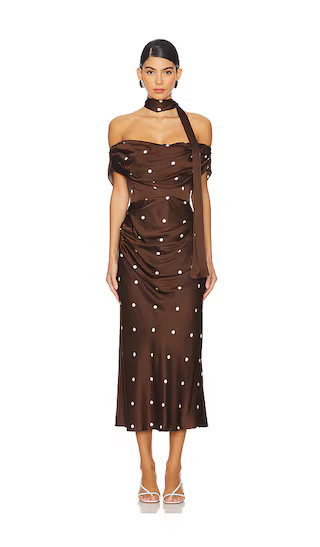 Luisa Midi Dress in Brown & Cream Dot | Revolve Clothing (Global)