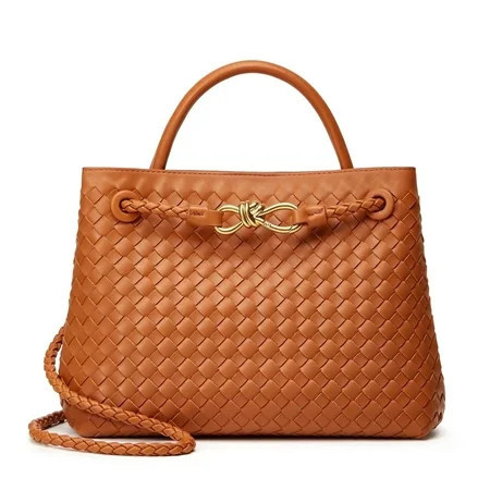 Woven Bag for Women Shoulder Purse: Vegan Leather Handbag - Handmade Tote Bag - Elegant Satchel Bag with Bowknot (Brown Color) | Walmart (US)