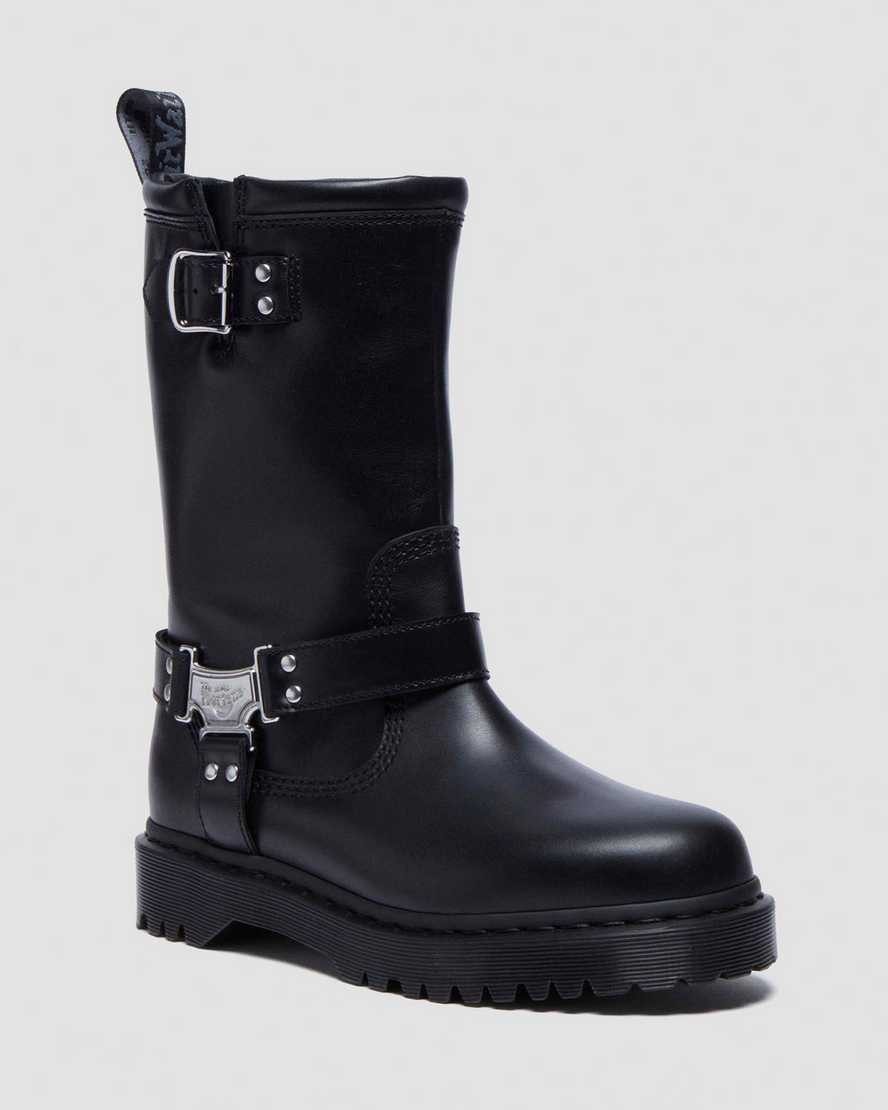 Dr. Martens Anistone Tall Leather Biker Boots in Black, Size: 5 | Dr Martens (UK)