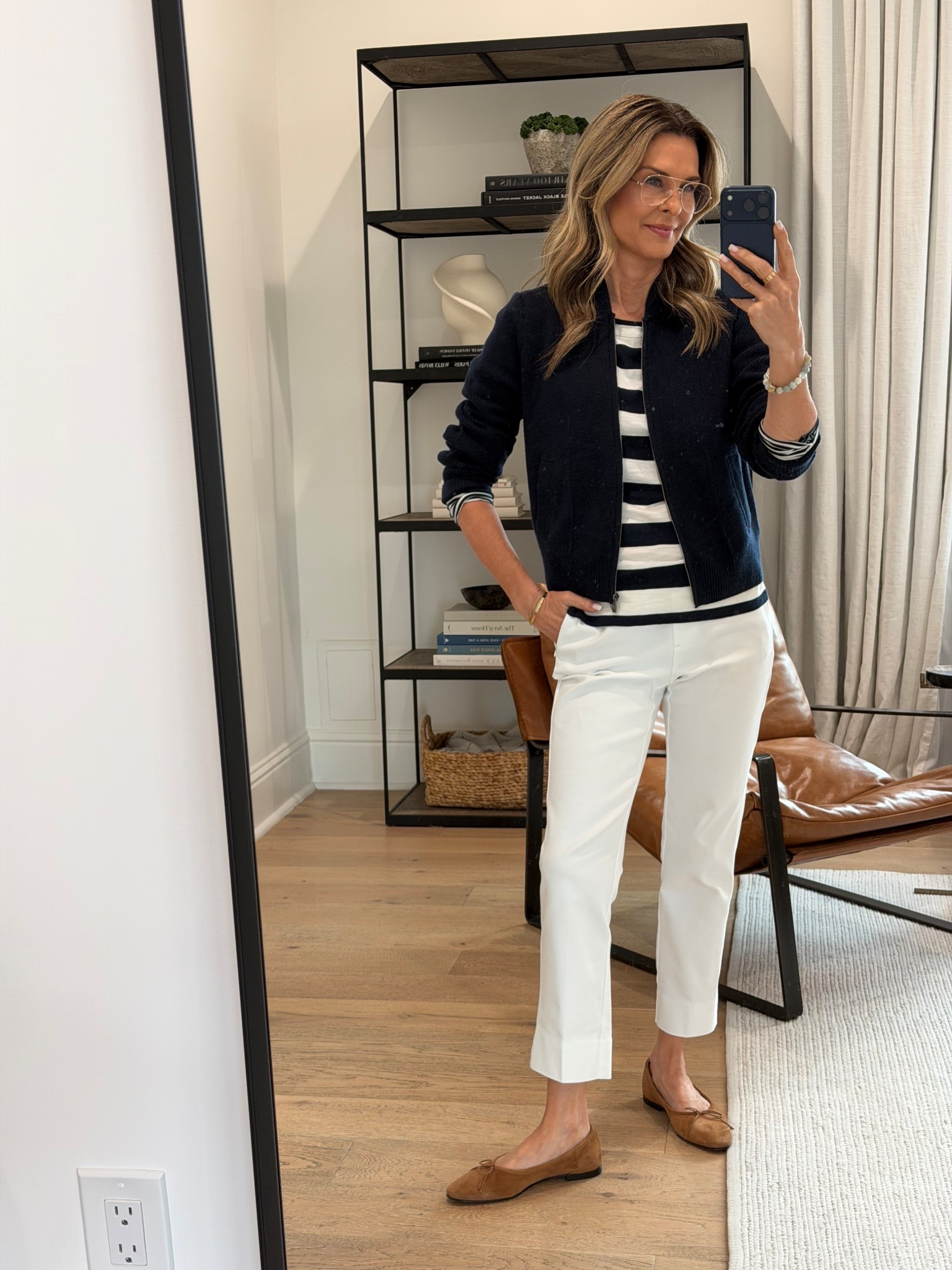 New Spring from J.Jill is so good!! I’m 5’6’’.
-Comfortable knit navy bomber zip up! TTS 
-Pants TTS wearing petite 
-Top size XS petite
Would recommend sizing down.

#LTKootd #LTKSeasonal #LTKOver40
