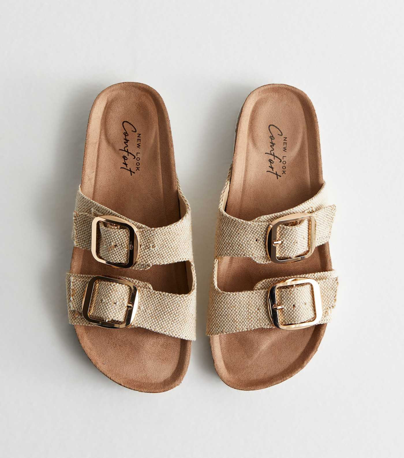 Off White Woven Buckle Footbed Sliders | New Look | New Look (UK)