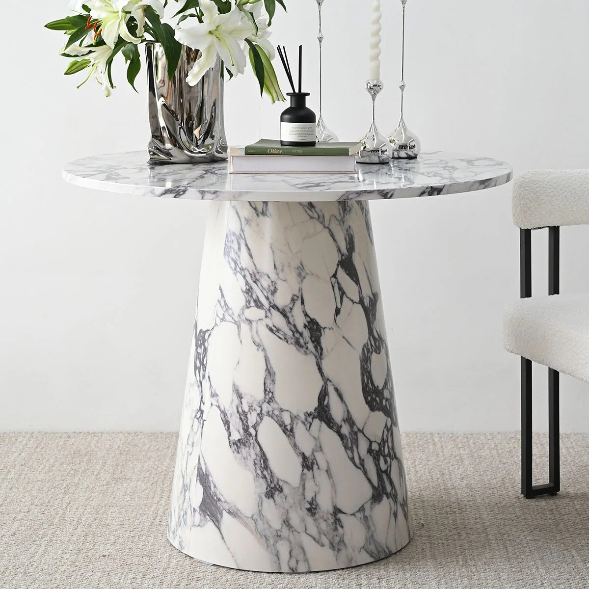 35" Faux Marble Small Round Pedestal Dining Table | Wayfair North America