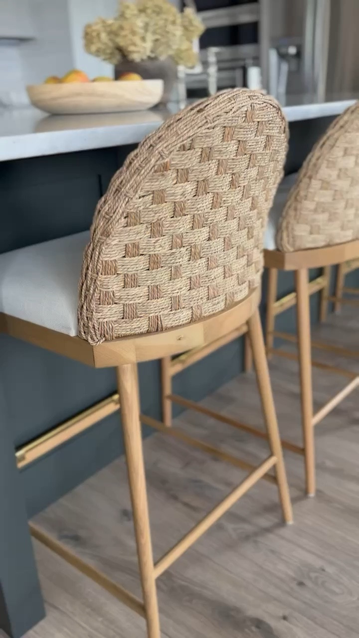 Our stunning new counter stools! I’m so obsessed with our recent addition. I feel like they completely transform the entire look and feel of our kitchen. The woven back, tapered legs, and gold bar across the front are all so beautiful and pair so well together! Use code CINDYCLARKINTERIORS for 10% off! 

#LTKstyletip #LTKhome #LTKsalealert