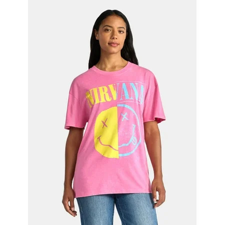 Nirvana Women's Front Back Graphic Band Tee with Short Sleeves, Sizes XXS-XXL | Walmart (US)