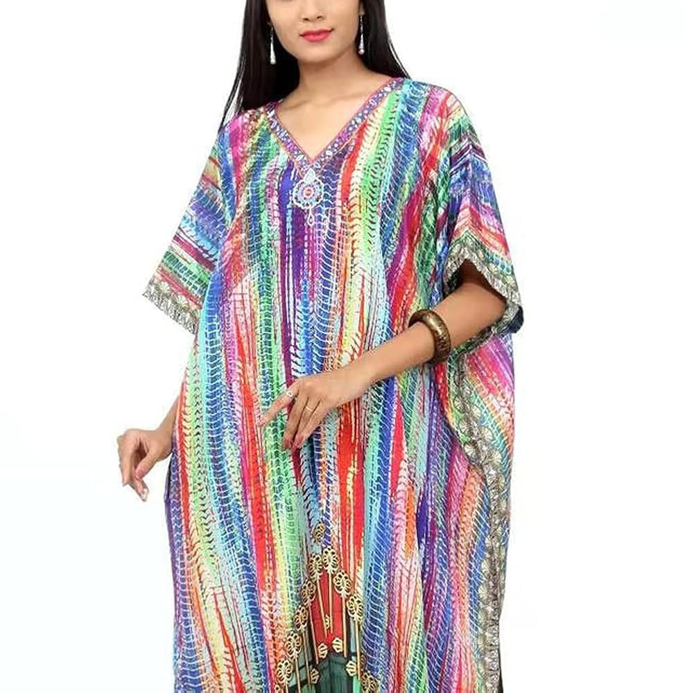 Women Bikini Coverup V-Neck Batwing Sleeve Summer Beach Dress Tunic Beachwear Kaftan Maxi Dress R... | Amazon (US)