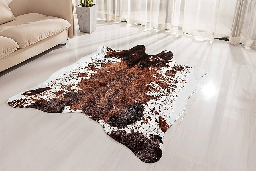 NativeSkins Faux Cowhide Rug Large (4.6ft x 6.6ft) - Cow Print Area Rug with No-Slip Backing | Amazon (US)