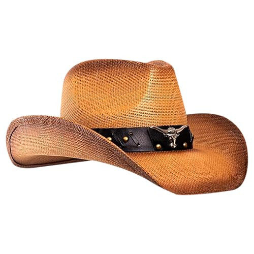 Cowboy Hat for Women and Men - Western Cowboy Hat Men's Women's Classic Straw Cowgirl Hat, Sun Protection, Breathable, Outdoor Rodeo Hat, Country Western Style, Adjustable Fit, Fashion Accessory | Amazon (US)