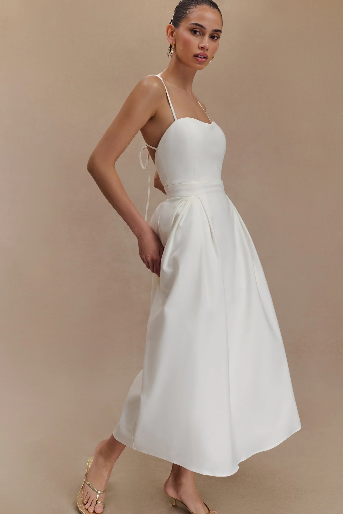 Rebecca Cotton Midi Dress - White | MESHKI US